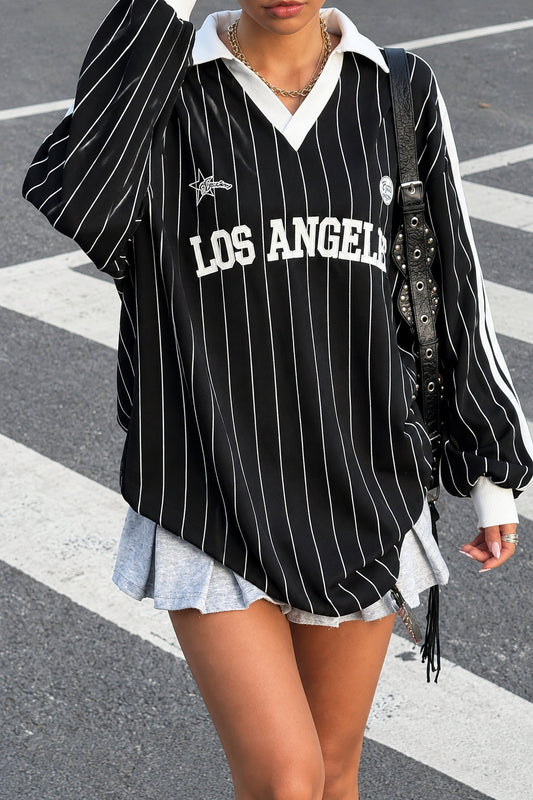 Women's Striped T-Shirt – Oversized Varsity Graphic