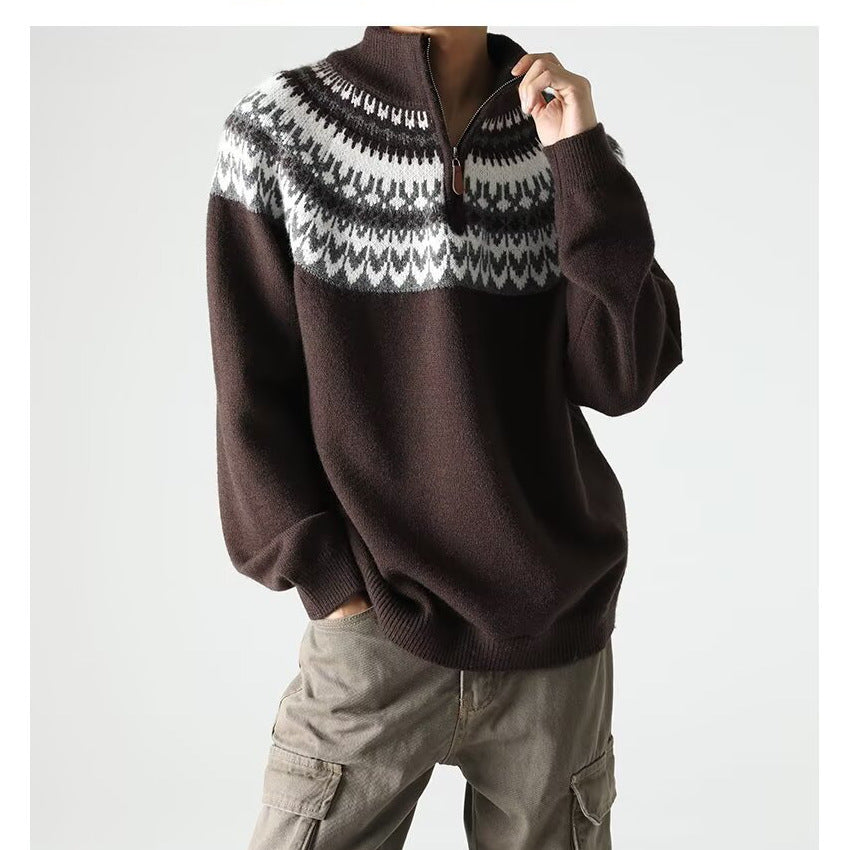 Men's Zip-Neck Knit Sweater – Retro Relaxed Fit