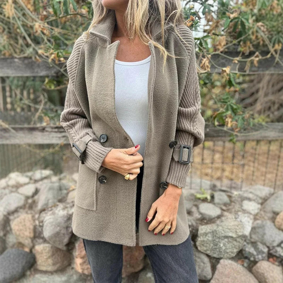 Women's Knit Midi Coat – Textured Bell Sleeves