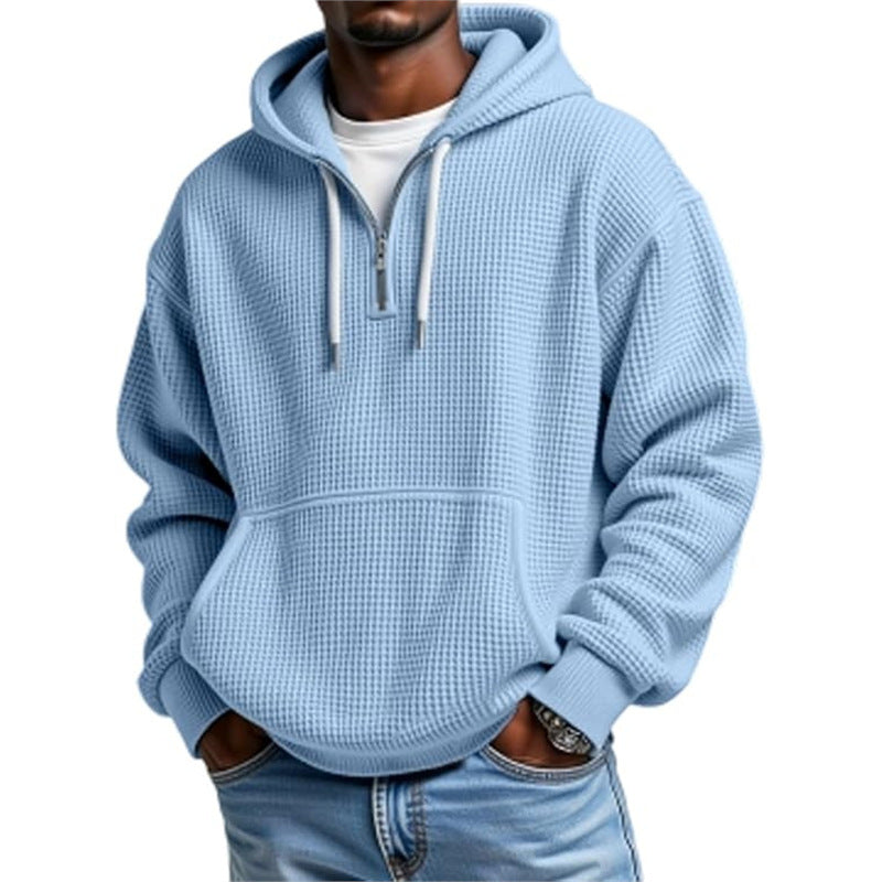 Men's Waffle Knit Zip Hoodie – Double Hood Relaxed Fit