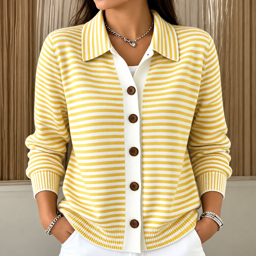 Women's Striped Cotton Cardigan – Relaxed Button-Front