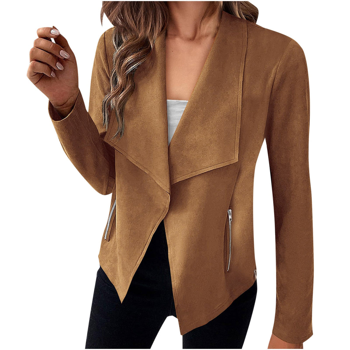 Women's Faux Suede Coat – Straight Hip-Length Cut