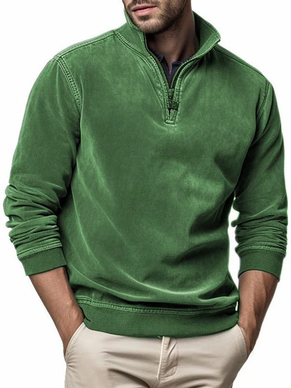 Men's Half-Zip Sweatshirt – Stand Collar Patch Pocket