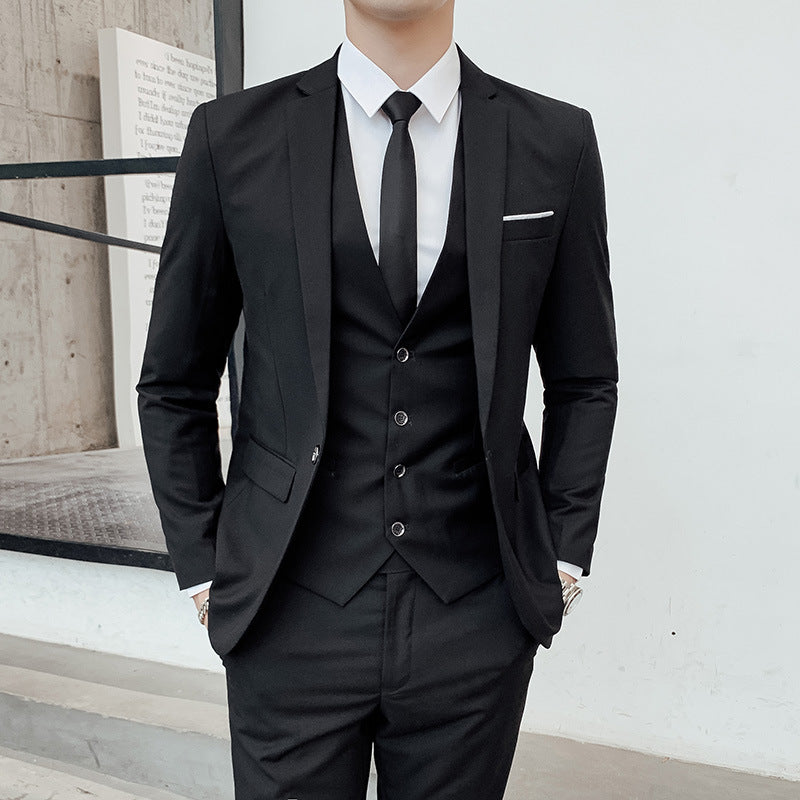 Men's Three-Piece Cotton Suit – Structured Slim Fit