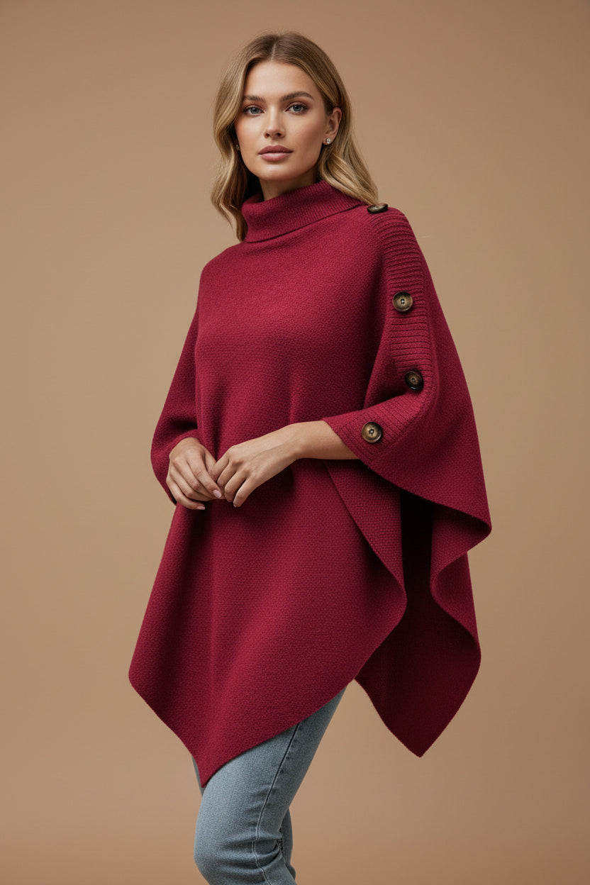 Women's Cape Sweater – Turtleneck Button Sleeve