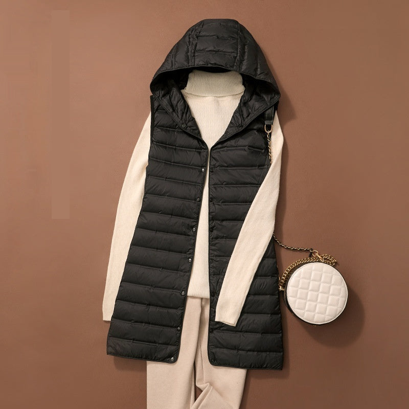 Women's Long Down Vest – Slim Quilted Hooded Fit