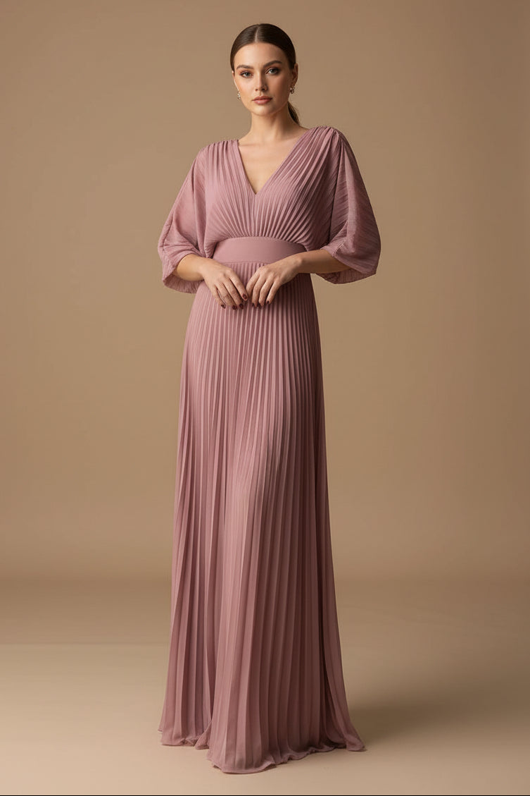 Women's Batwing Sleeve Maxi Dress – V-Neck A-Line