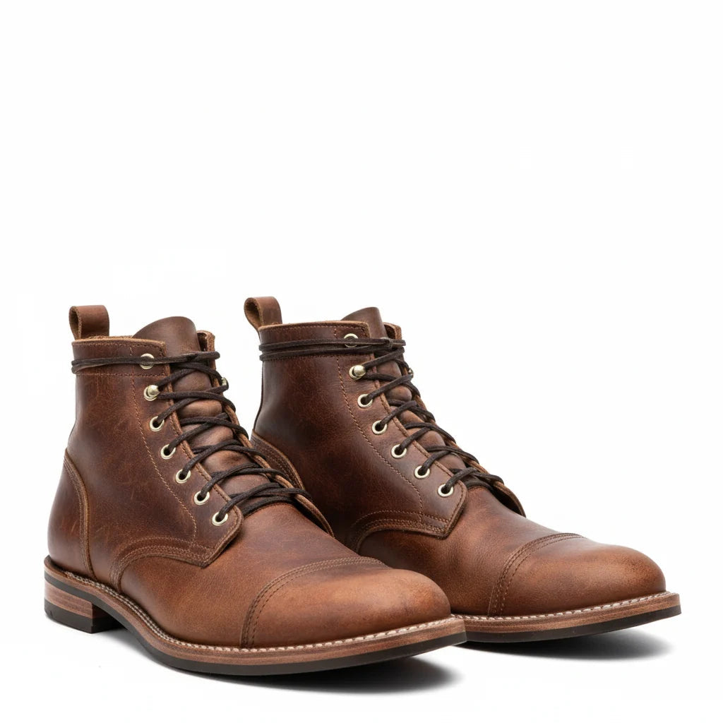 Men's Lace-Up Ankle Boot – Round Toe Square Heel