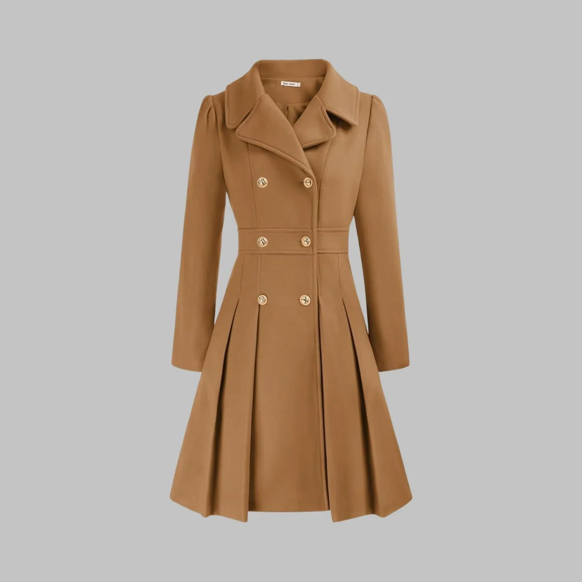 Women's Double-Breasted A-Line Coat – Pleated Flare Hem