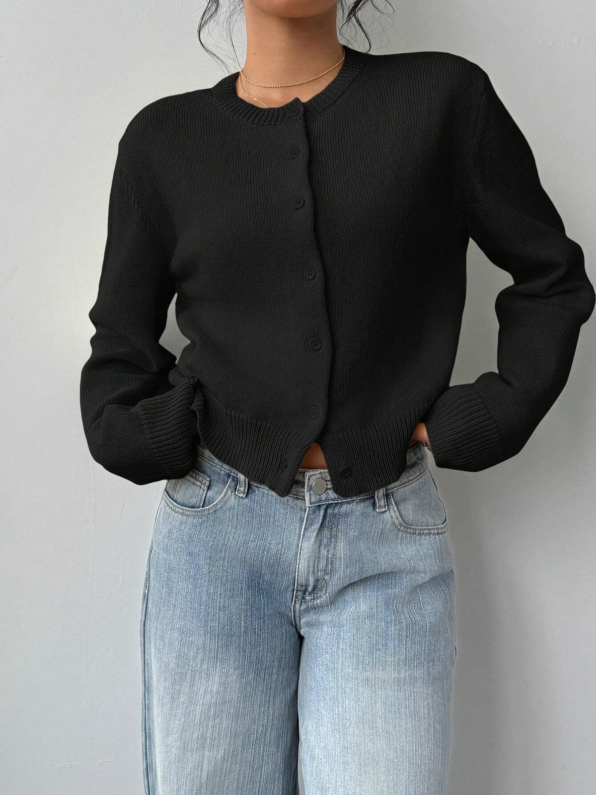 Women's Cropped Cardigan – Slim Fine-Knit Fit