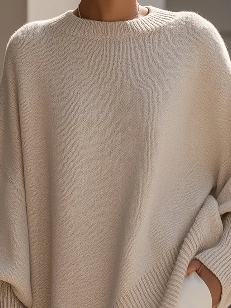 Women's Oversized Knit Sweater – Chunky Crew Neck
