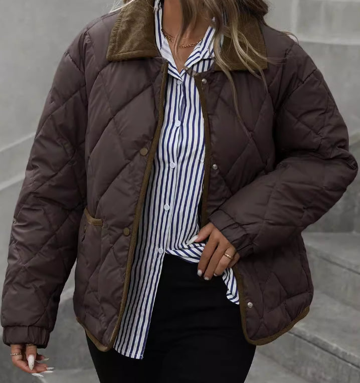 Women's Quilted Jacket – Lapel Collar Vintage Cut