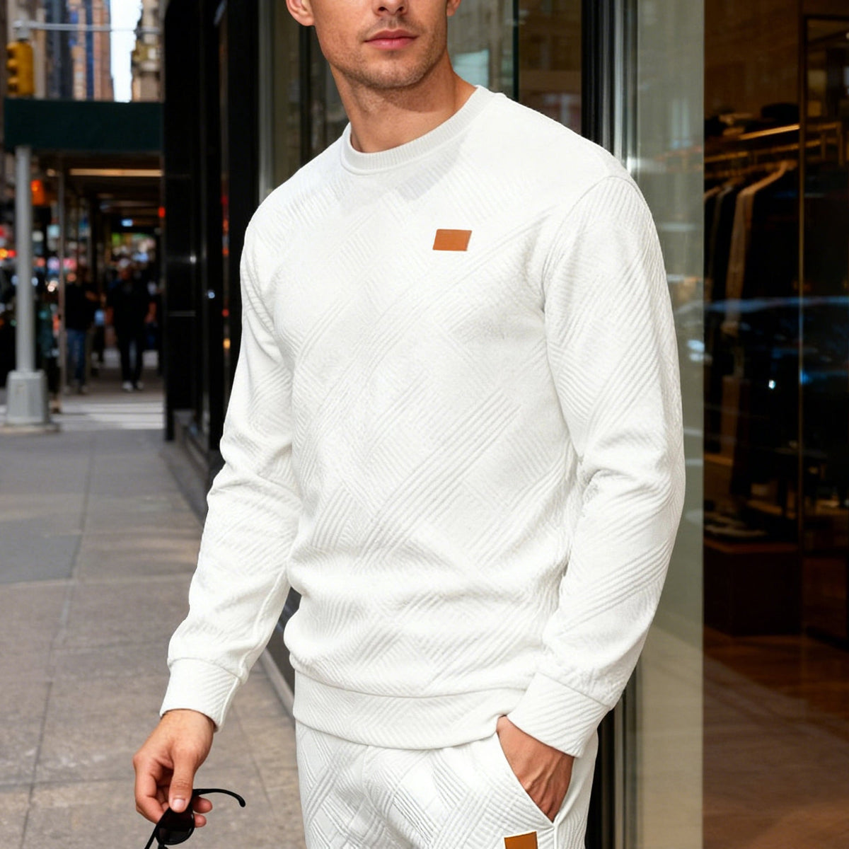 Men's Crew Neck Sweatshirt – Textured Knit Relaxed Fit