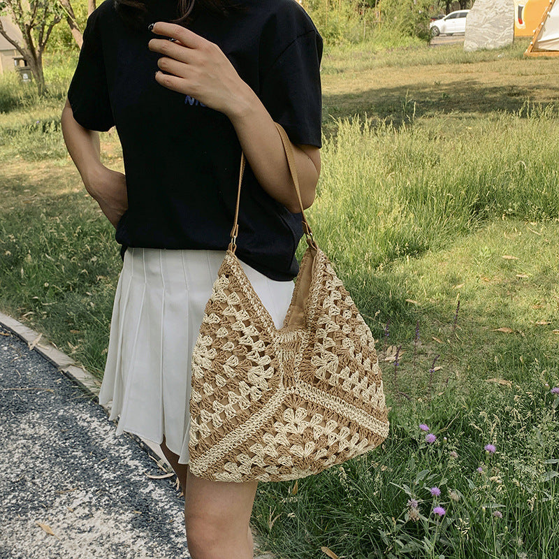 Women's Woven Shoulder Bag – Open-Weave Contrast Braid