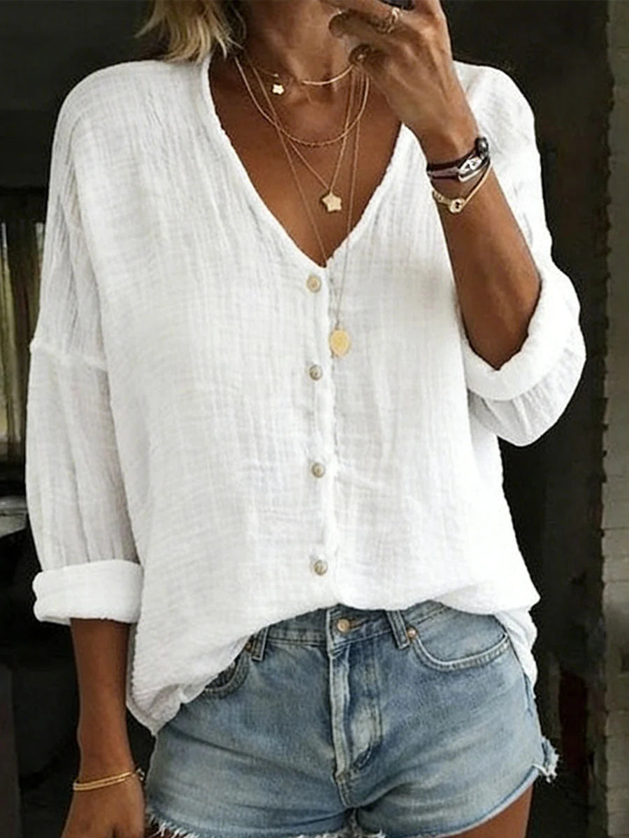 Women's Cotton-Linen Shirt – Relaxed Button-Front
