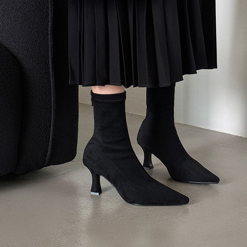 Women's Suede-Look Ankle Boot – Pointed Toe Stiletto