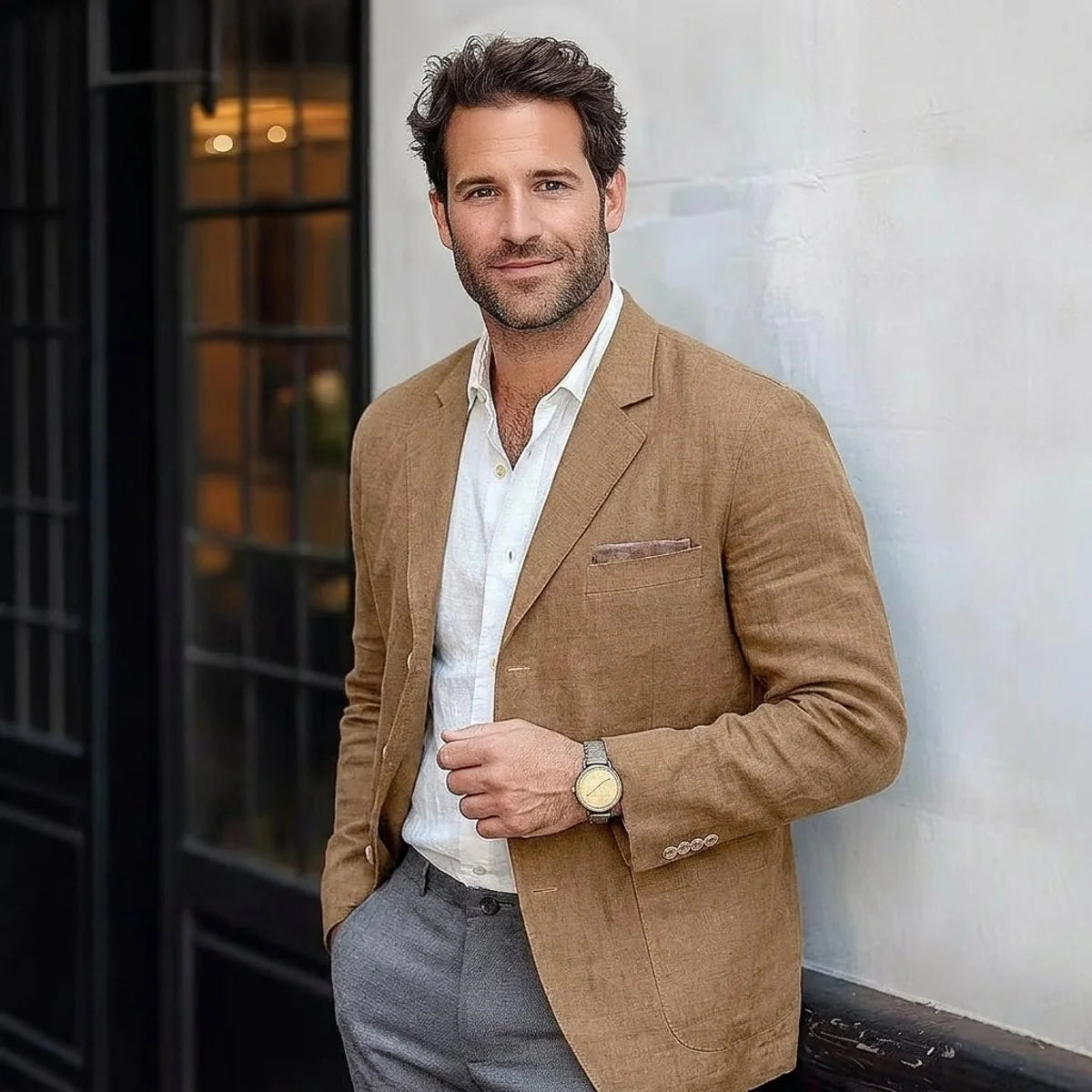 Men's Cotton-Linen Jacket – Unstructured Round Hem