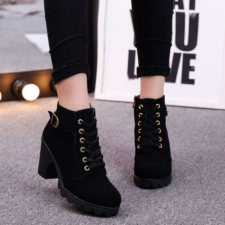 Women's Lace-Up Ankle Boots – Crossover Strap Platform