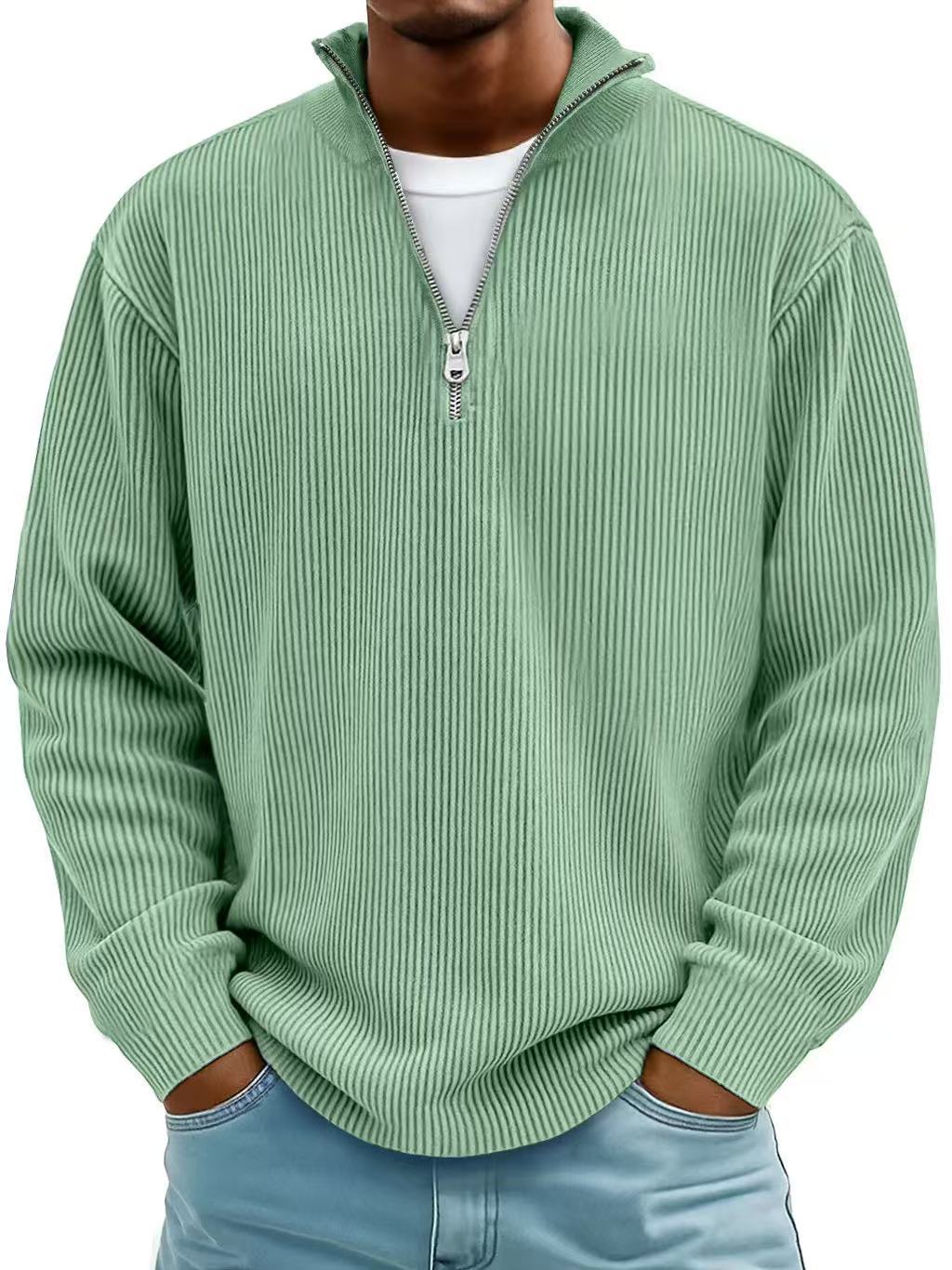 Men's Zip Mock-Neck Sweater – Vertical Rib Knit