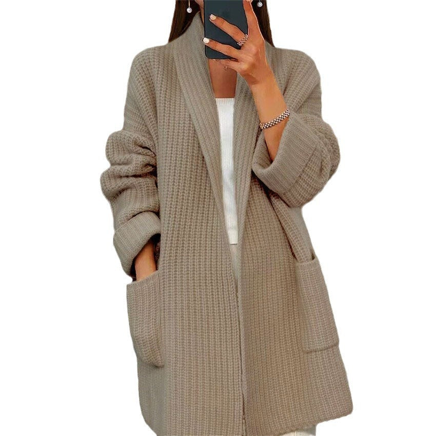 Women's Longline Knit Cardigan – Open Front with Pockets