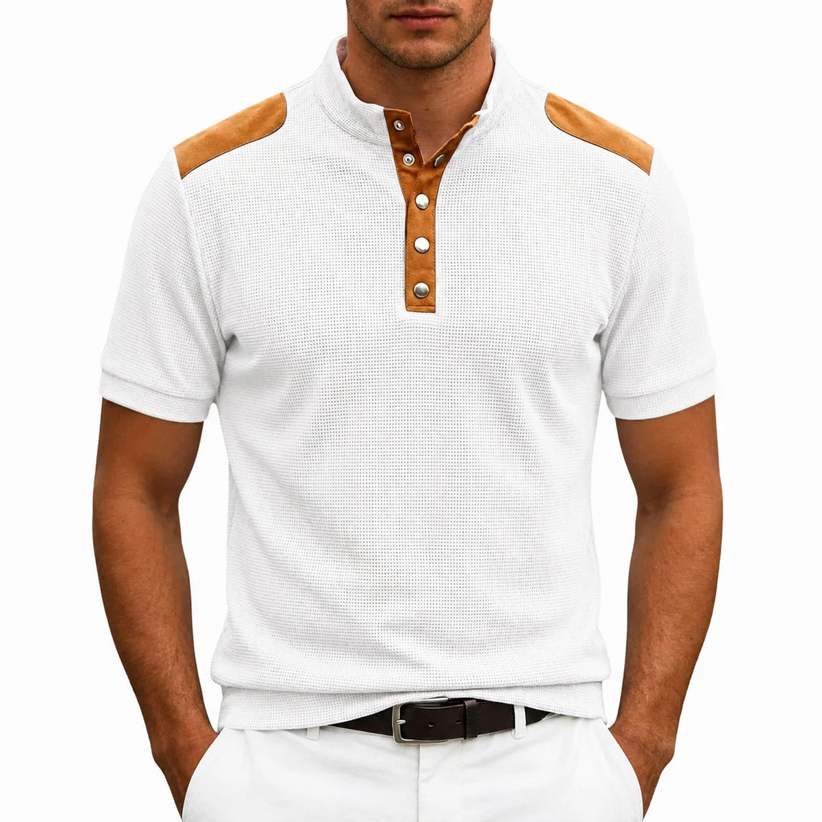 Men's Stand-Collar T-Shirt – Contrast Shoulder Panels