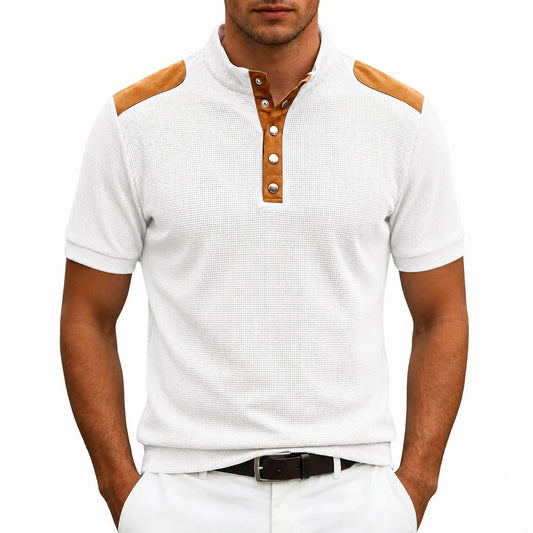 Men's Stand-Collar T-Shirt – Contrast Shoulder Panels