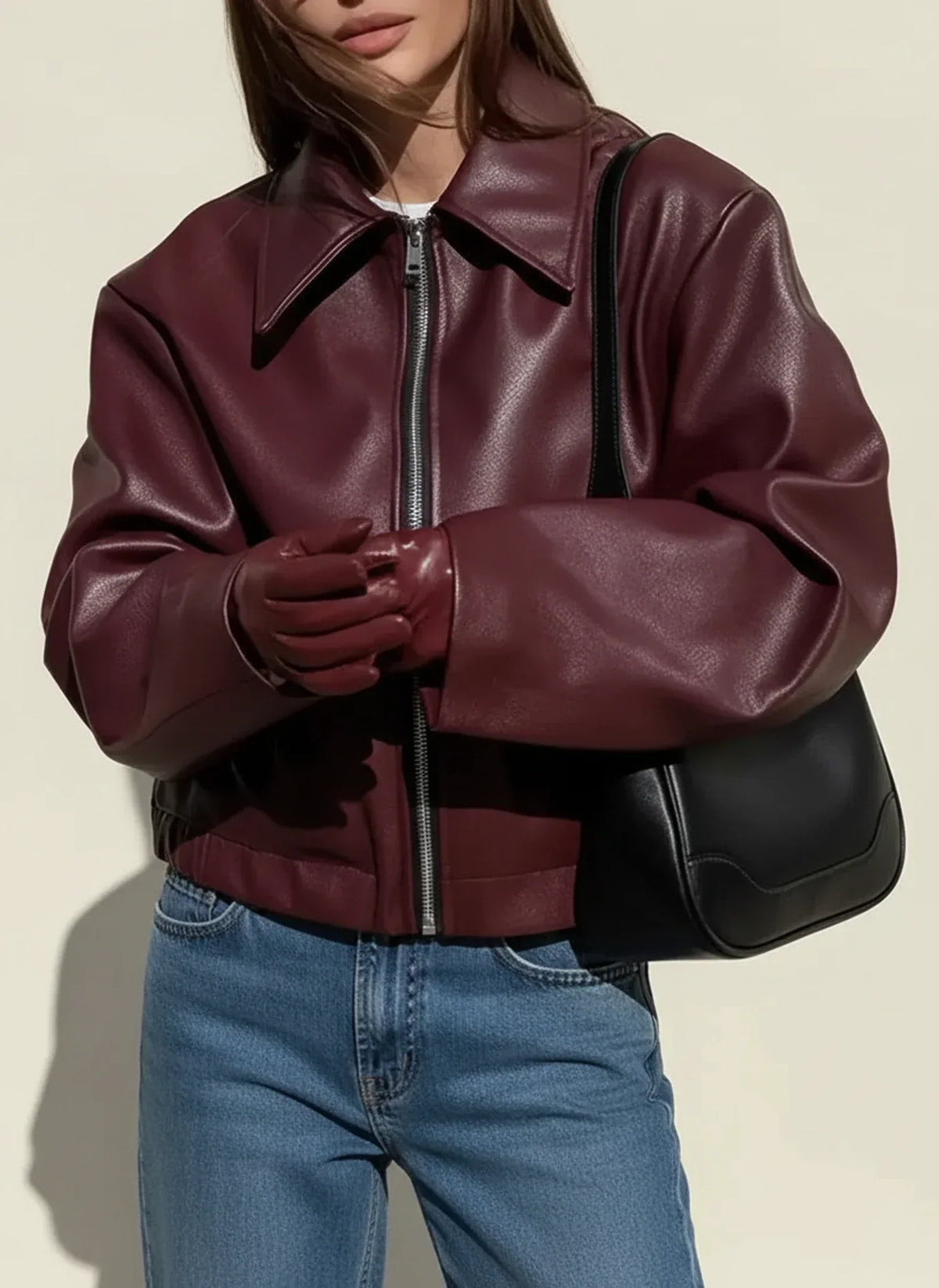 Women's Leather-Look Jacket – Relaxed Zip-Front Fit