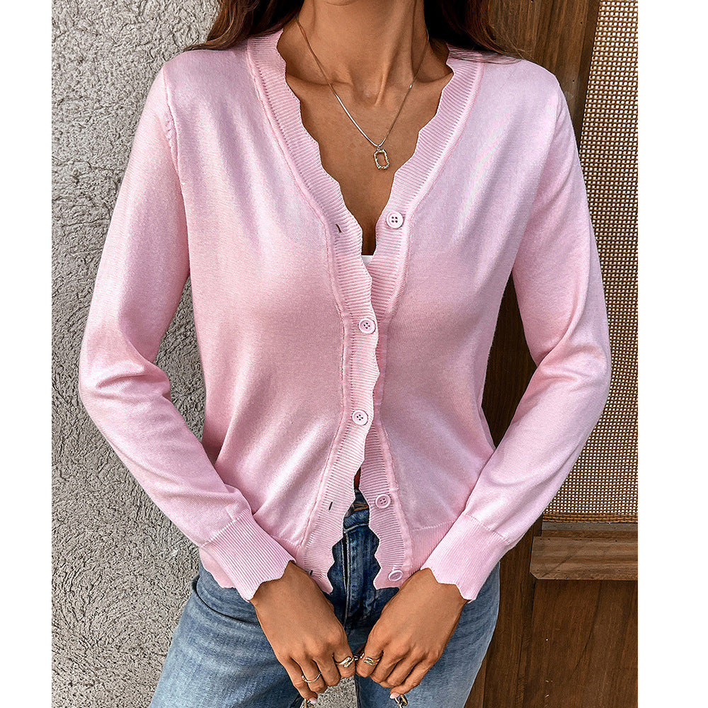Women's V-Neck Cardigan – Lightweight Ice Silk Knit