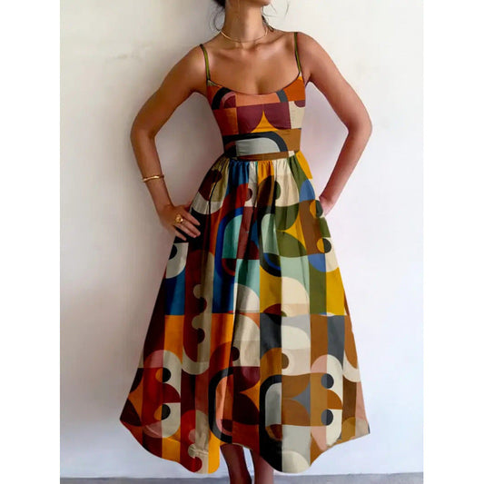 Women's Strapless Midi Dress – Dimensional Print Slim Fit