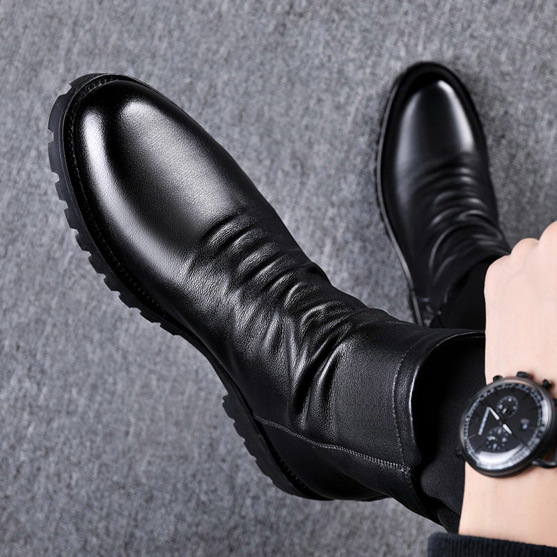 Men's Patent Leather Boot – Side Zip, Faux Wool Lining