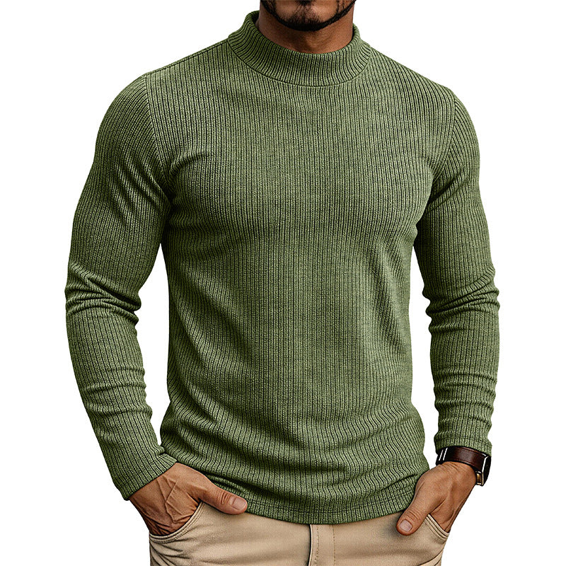 Men's Mandarin Collar Sweater – Fine Rib Slim Fit