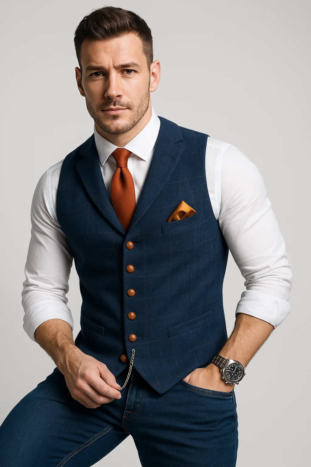 Men's Plaid Vest – Slim Lapel Collar Cut