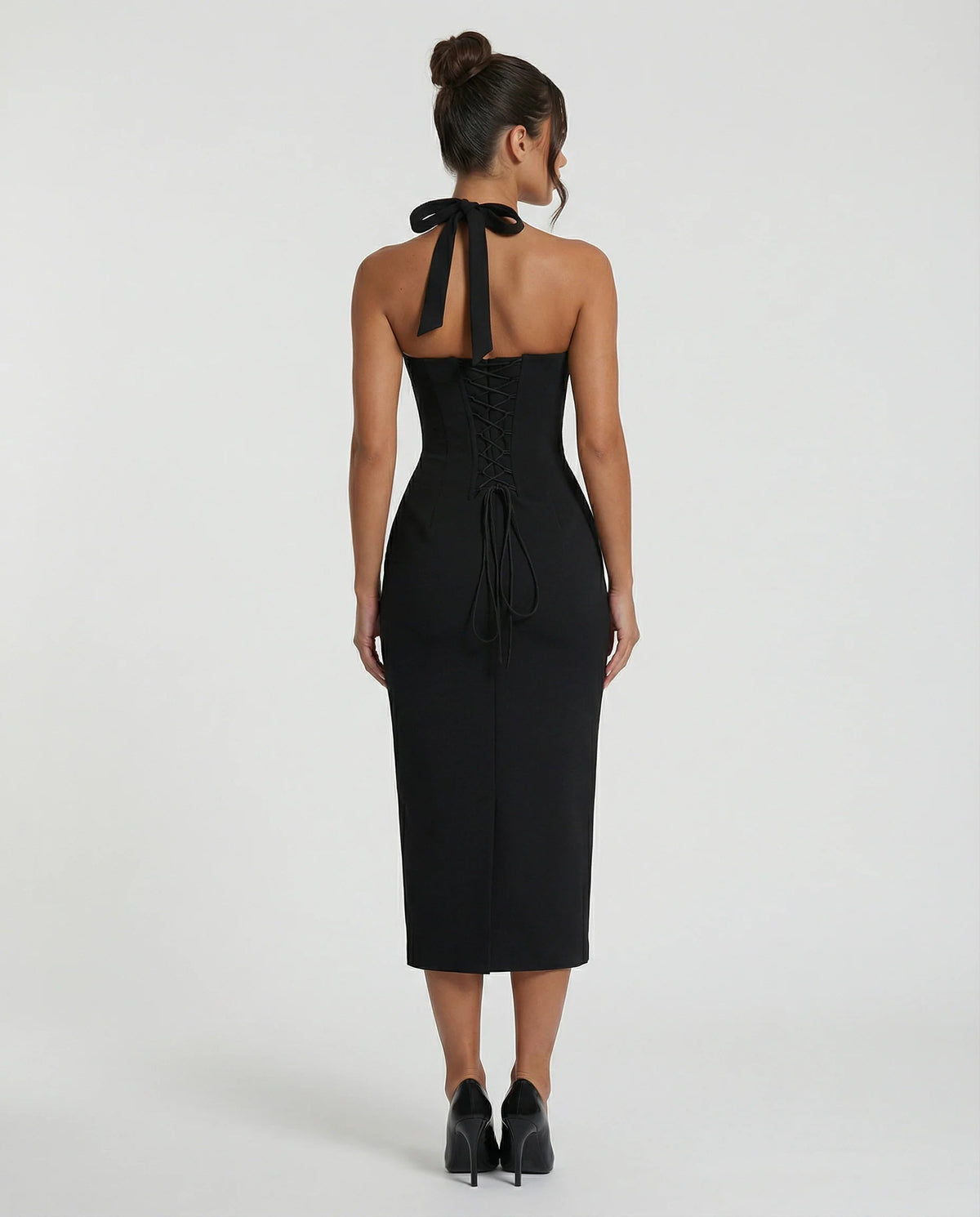 Women's Halter Midi Dress – Structured Back-Slit Cut