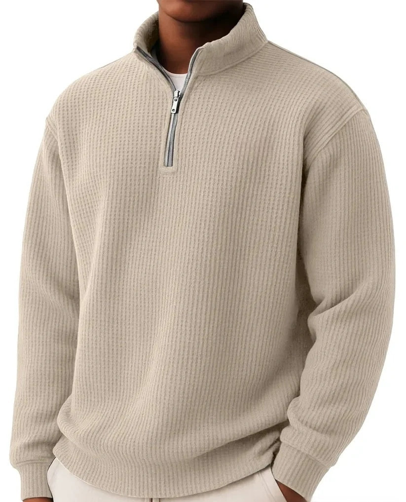 Men's Waffle Knit Polo – Long Sleeve Relaxed Fit