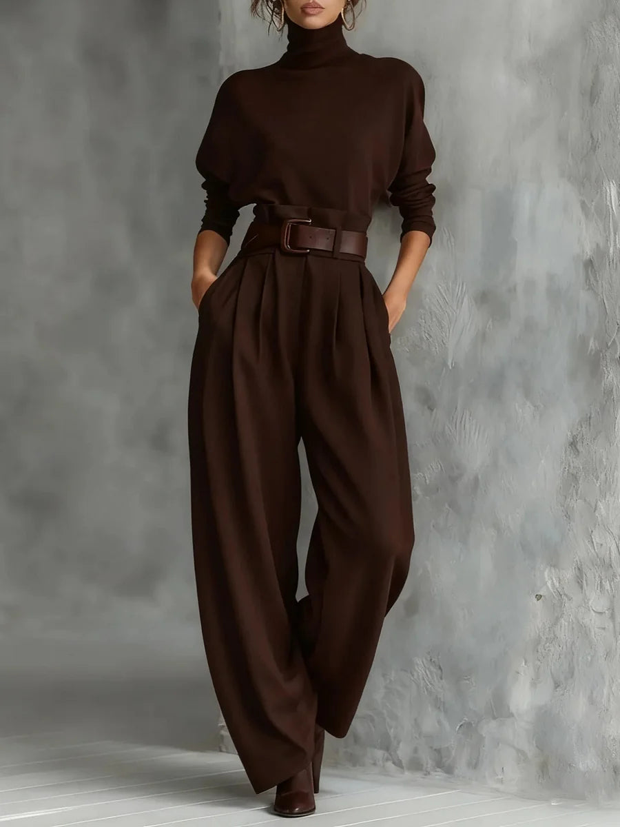 Women's Two-Piece Set – Long Sleeve Top and High-Rise Pants