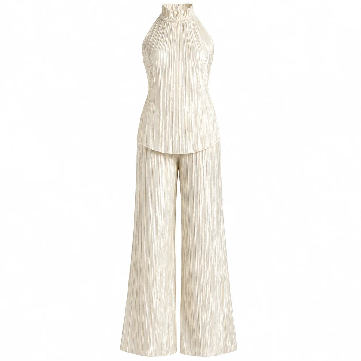 Women's Pleated Two-Piece Set – Off-Shoulder Top & Pants