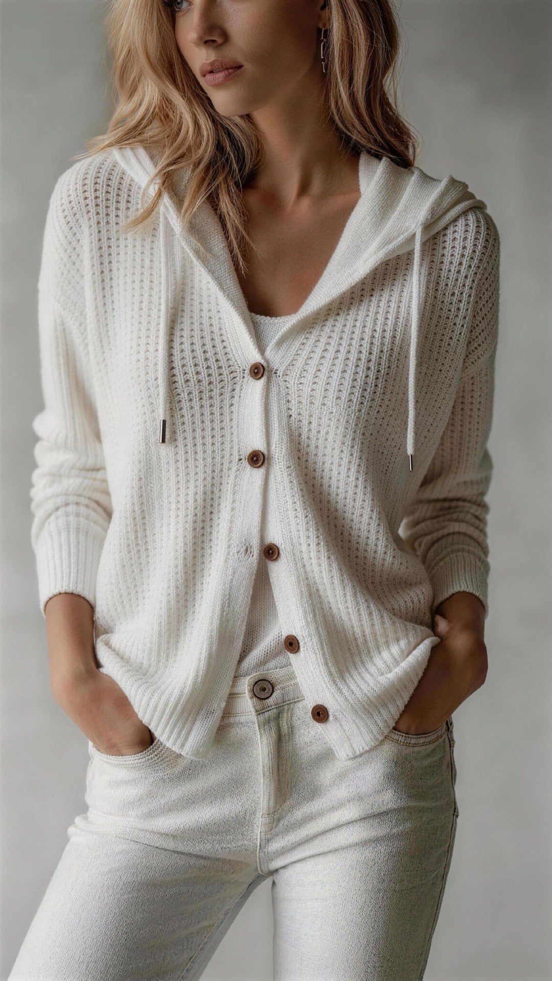 Women's Hooded Knit Cardigan – Relaxed Button Front
