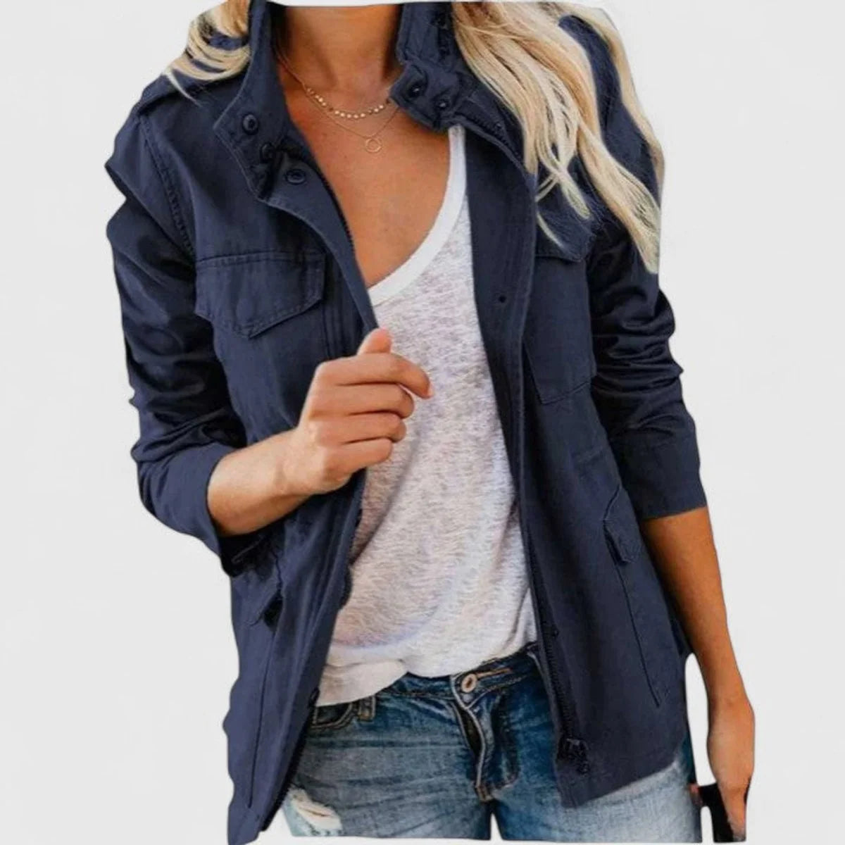 Women's Cropped Cotton Jacket – Slim Lapel Zip Front