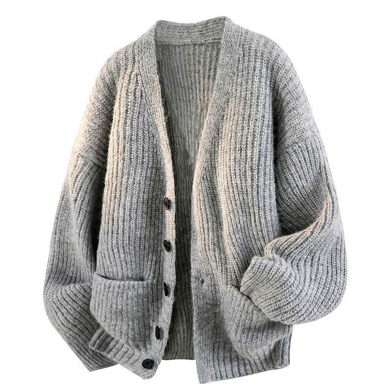 Men's Ribbed Knit Cardigan – Relaxed Drop-Shoulder Fit