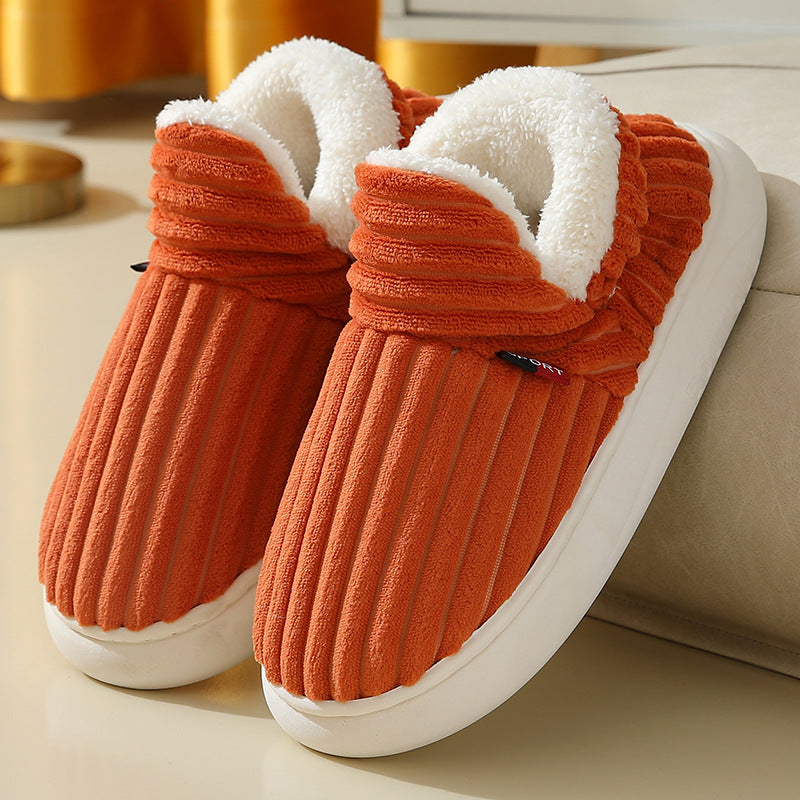 Women's Striped Slippers – Plush-Lined Closed Toe