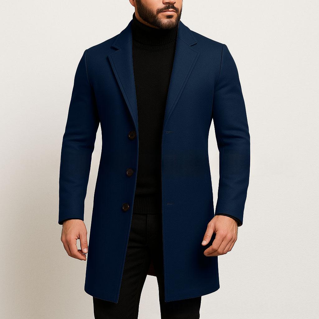 Men's Single-Breasted Trench Coat – Slim Longline Fit