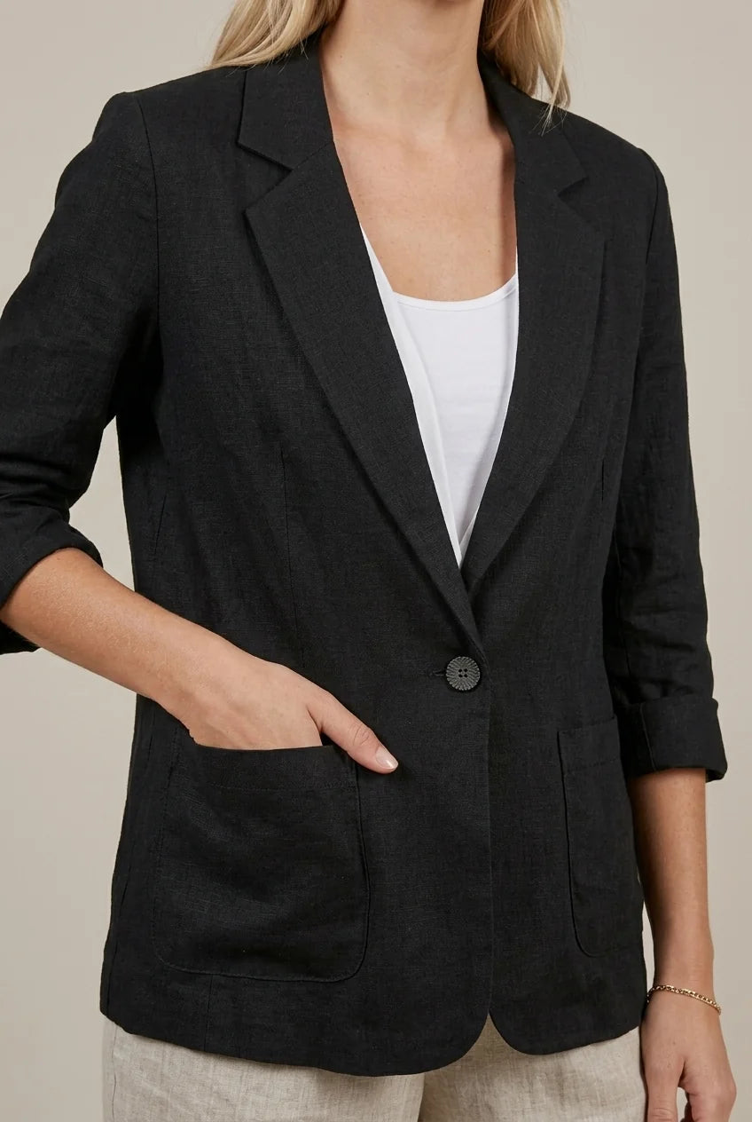 Women's Relaxed Blazer – Notch Lapel Elbow Sleeve