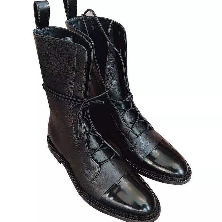 Women's Mid-Calf Leather Boot – Glossy Toe Cap