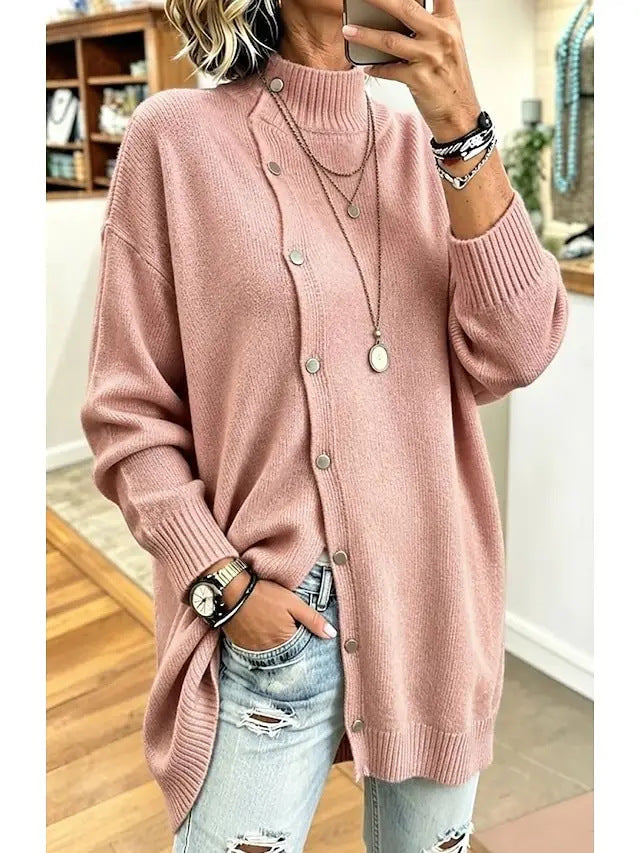 Women's Turtleneck Knit Cardigan – Long Button-Front Fit
