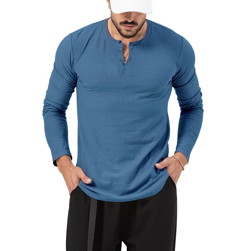 Men's Ribbed Henley Shirt – Textured Long Sleeve