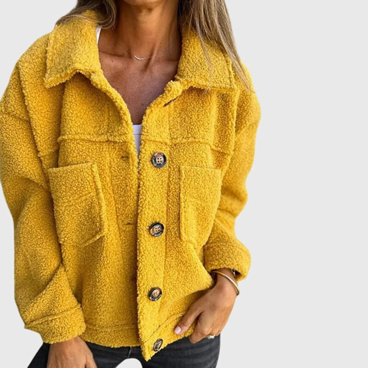 Women's Lambswool Coat – Single-Breasted Lapel Collar