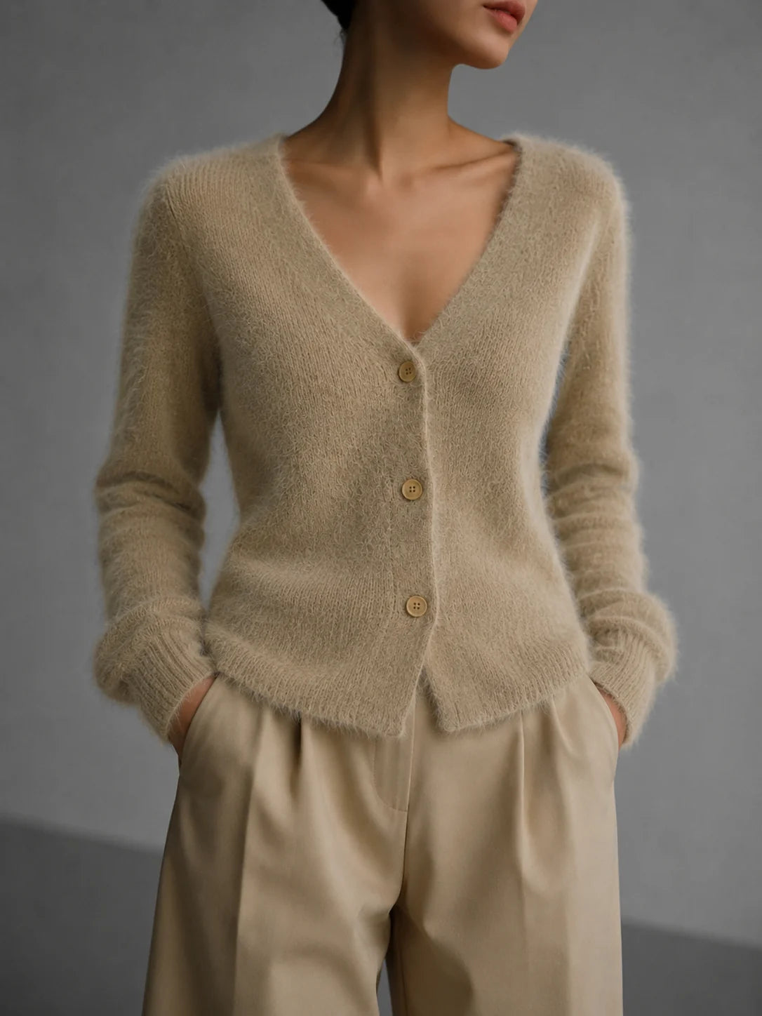 Women's Button-Front Cardigan – Plush Faux Mink Knit