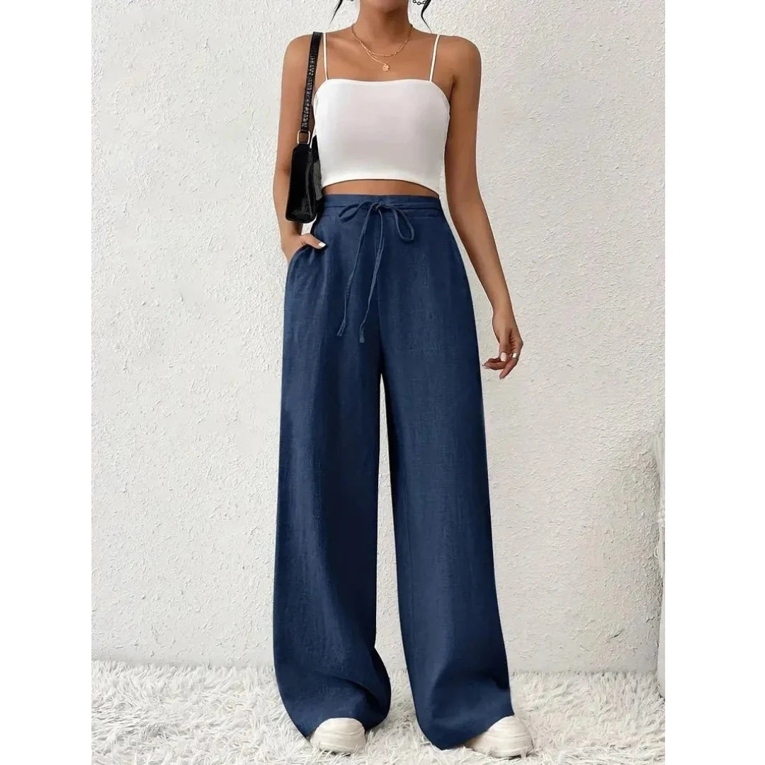 Women's Wide-Leg Pants – Drawstring High Waist