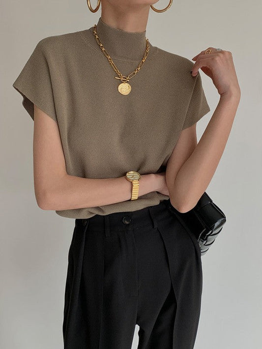 Women's Sleeveless Knit Top – High Neck Slim Fit