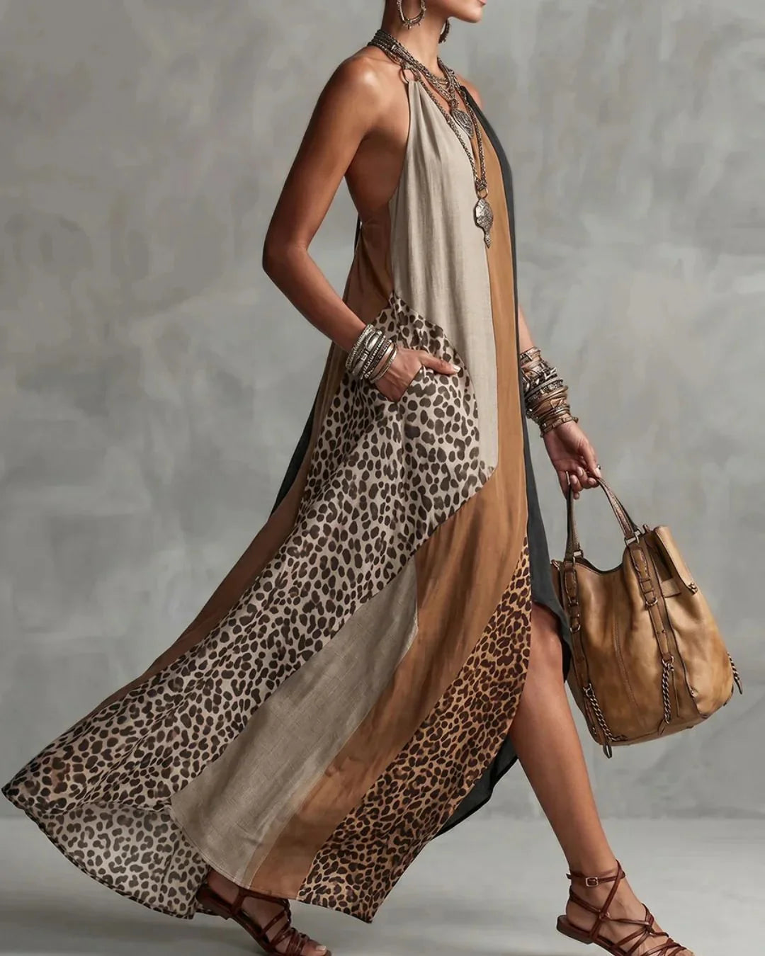 Women's Sleeveless Maxi Dress – Fluid Leopard Print